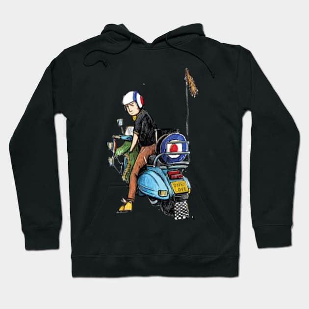 Retro Scooter, Classic Scooter, Scooterist, Scootering, Scooter Rider, Mod Art Hoodie by Scooter Portraits